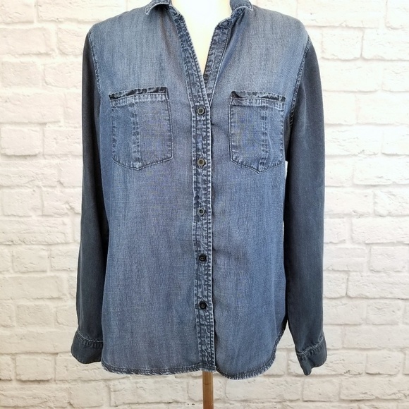 Cloth & Stone dark wash chambray long sleeve button front top women's size M - Picture 5 of 9